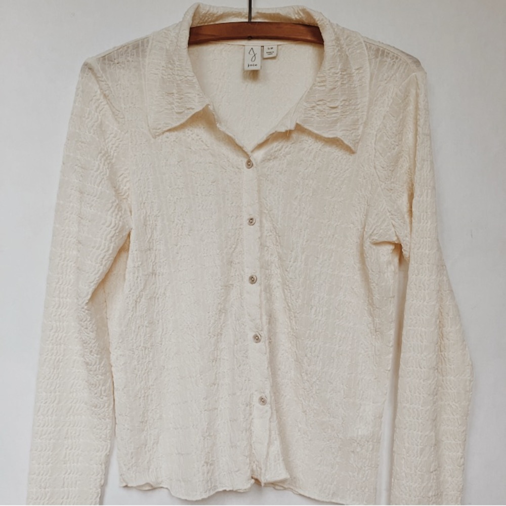 Joie White Textured Button-Up Blouse